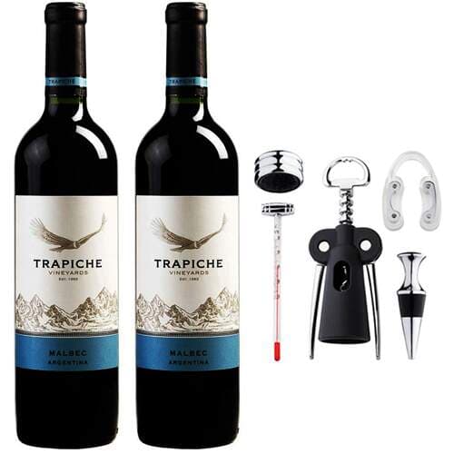 2 Vinhos Trapiche Malbec 750ml + Conjunto para Vinho Miss 5pçs Euro Home